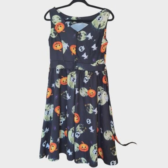 Missjoy Halloween Vintage Tea Rockabilly Sleeveless Jack O’Lantern Dress M Retro - Picture 3 of 11